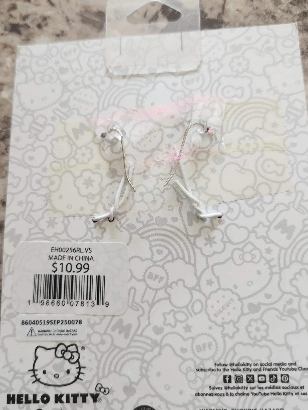 Hello Kitty Hot Pink Dangle Earrings with Heart Charms